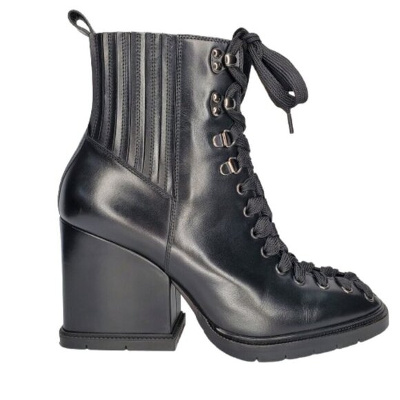 Santoni Leather Lace Up Block Heel Combat Boots - Picture 1 of 8